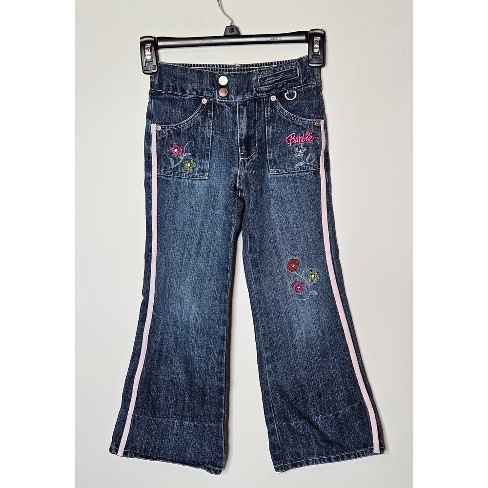 Barbie Vintage Girls‎ Jeans Size 6 Denim Flare Embroidered Flowers Y2K 2004